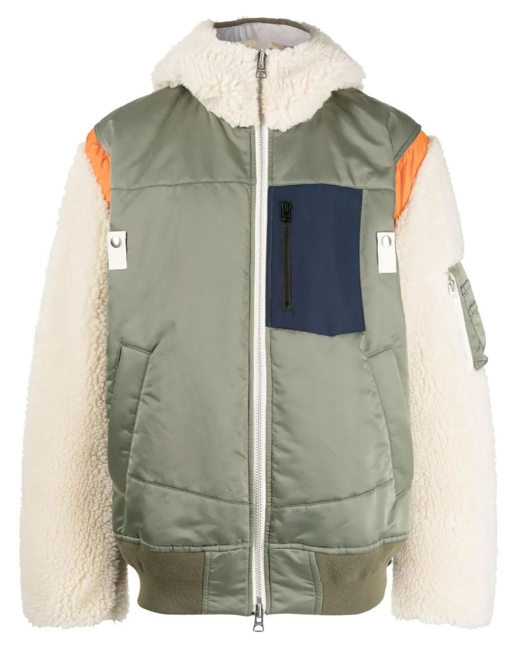Sacai Green Colour-Block Zip-Up Hooded Jacket for men