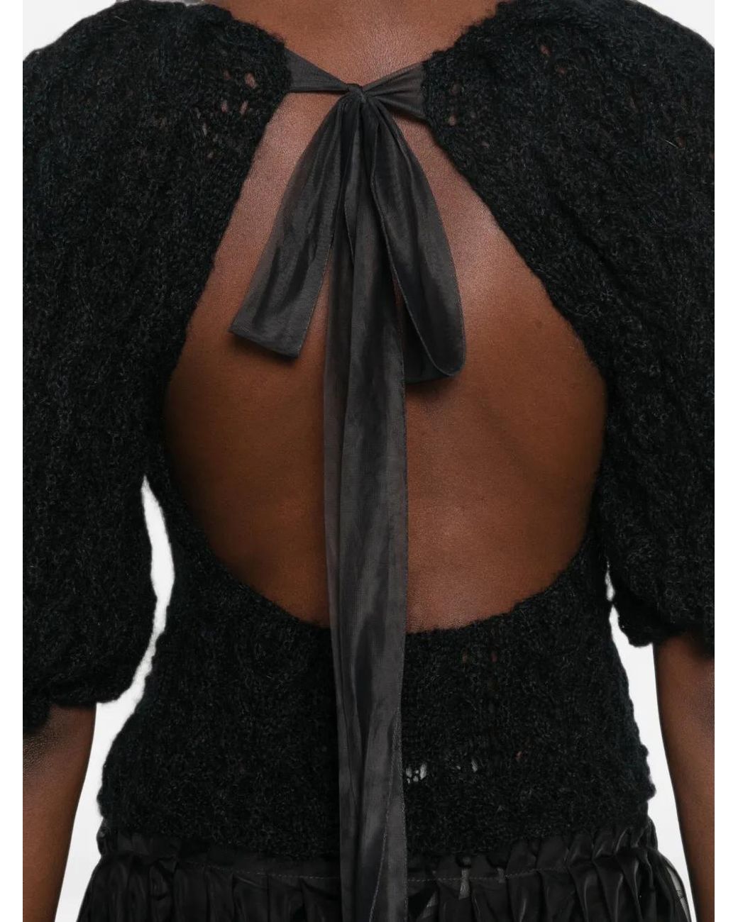 PAULINE DUJANCOURT Black Open-Back Crochet-Knit Top