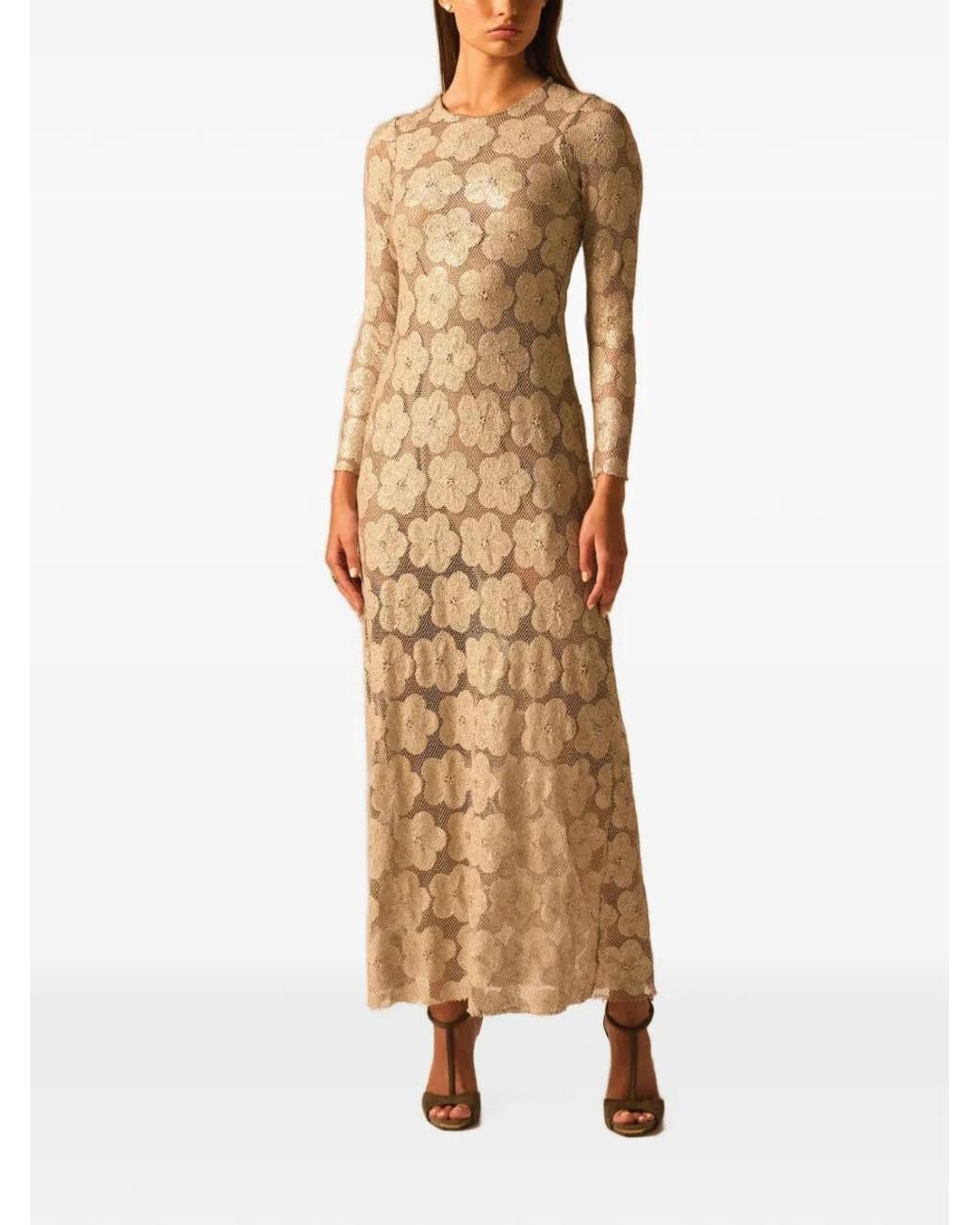JBQ Natural Petra Floral-Lace Long-Sleeve Maxi Dress