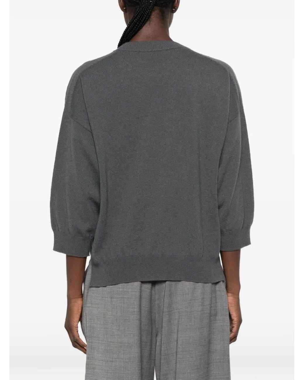 Peserico Gray Embellished Pocket-Detail Sweater