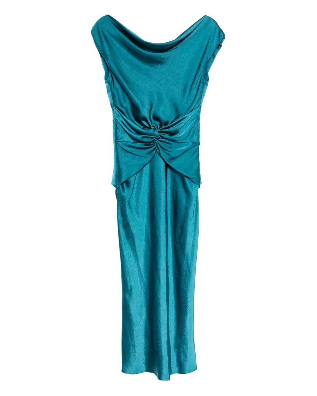 Amsale Blue Hammered Gathered Dress