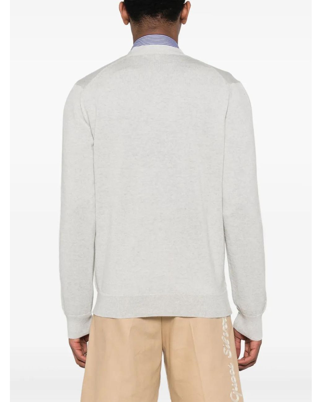 Maison Kitsuné White Grey Wool Fox Head Cardigan for men
