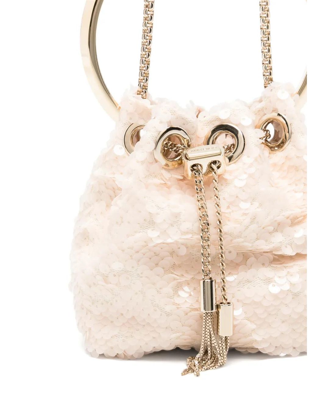 Jimmy Choo White Mini Bon Bon Sequin-Embellished Bucket Bag