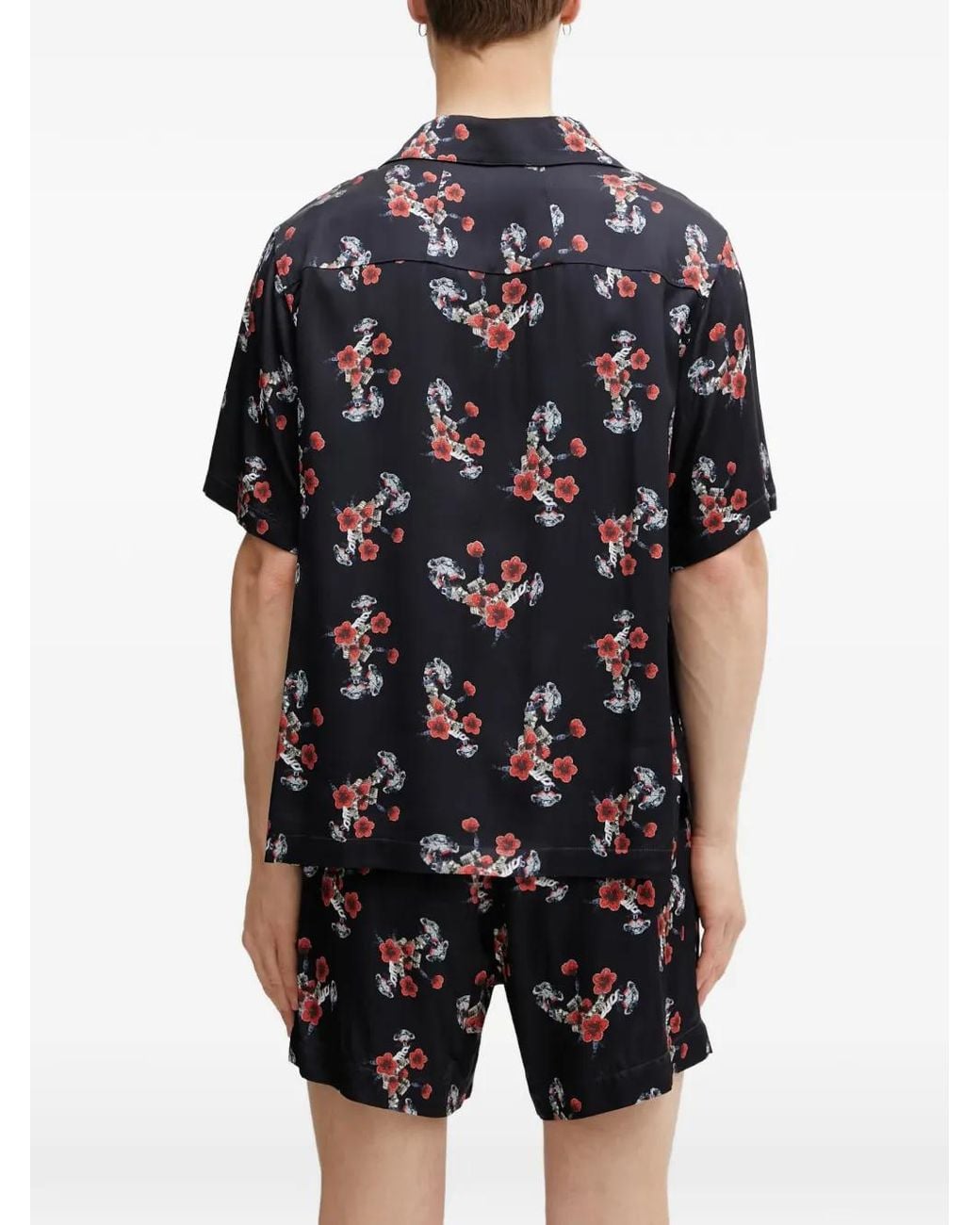 Rhude Black Chemise En Soie À Fleurs for men