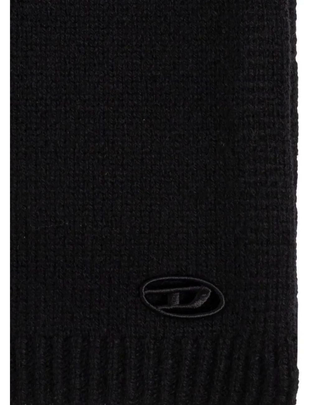 DIESEL Black Logo-Plaque Wool Scarf