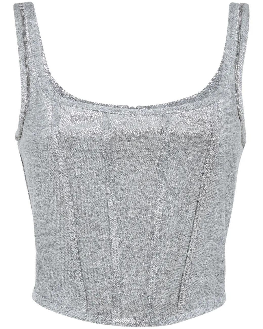 Brunello Cucinelli Gray Corset Jersey Cropped Top