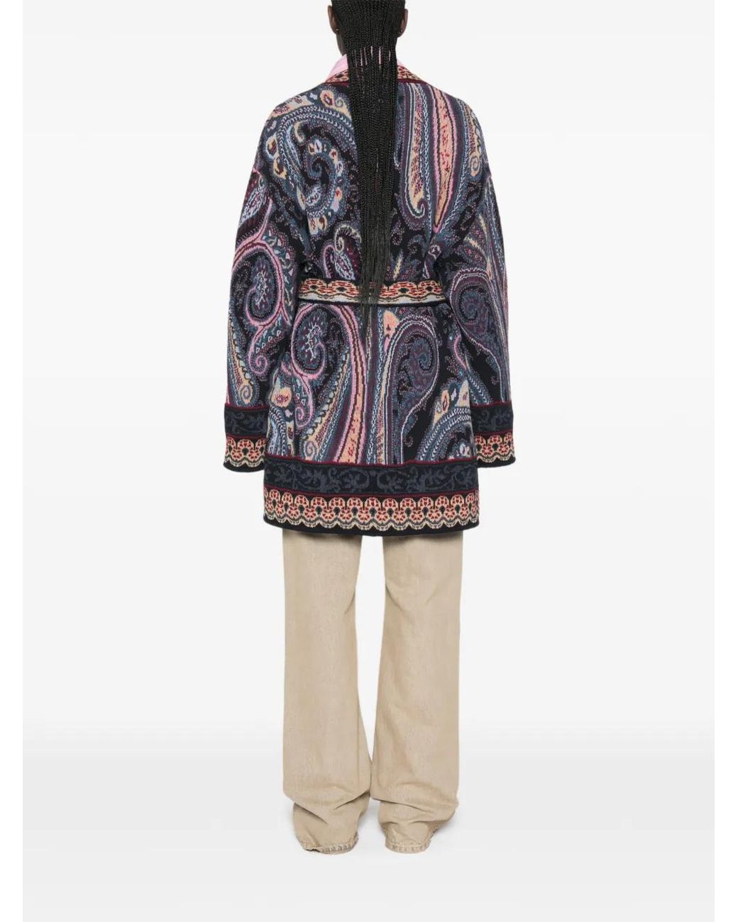 Etro Blue Paisley-Print Belted Cardigan