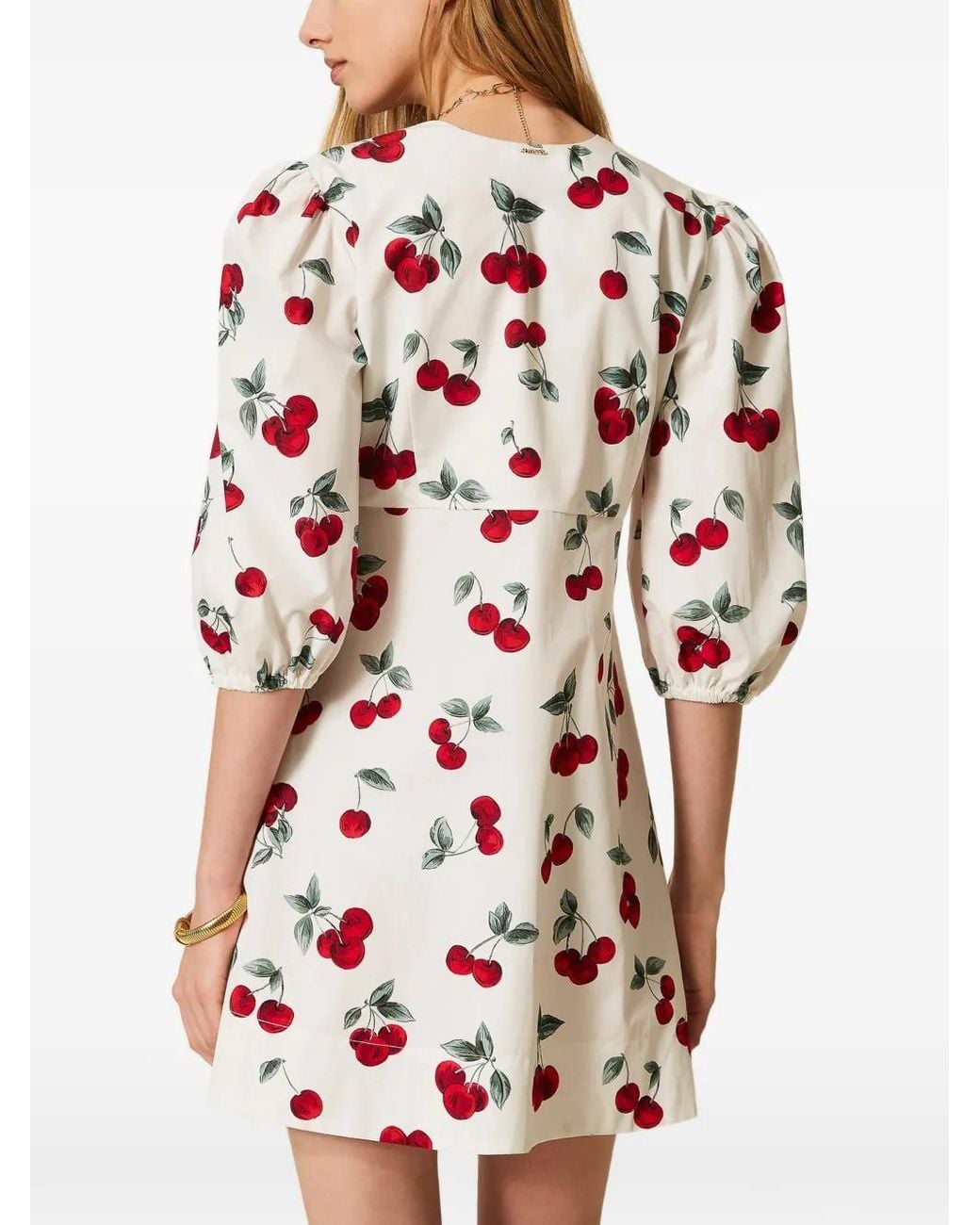 Twinset White Short Poplin Dress With Cherry Print