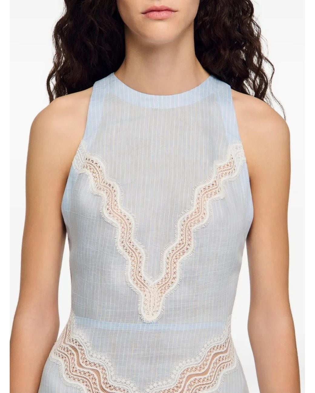 Sandro White Maxi Dress With Lace Details