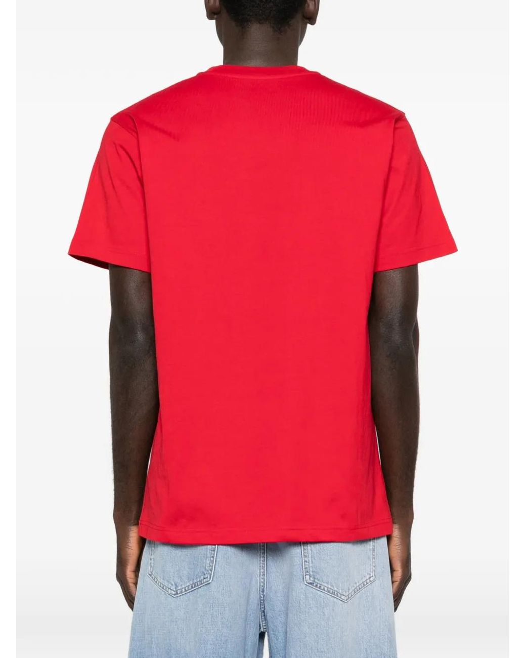 Moschino Red Graphic Silk-Nylon T-Shirt With Wreath Design for men