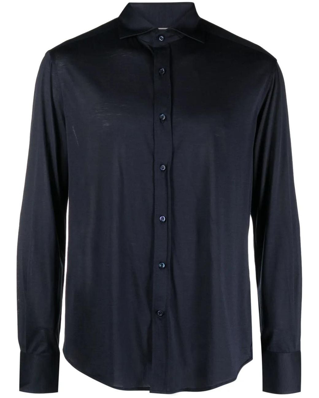 Brunello Cucinelli Blue Silk And Cotton Jersey Shirt With Spread Collar for men
