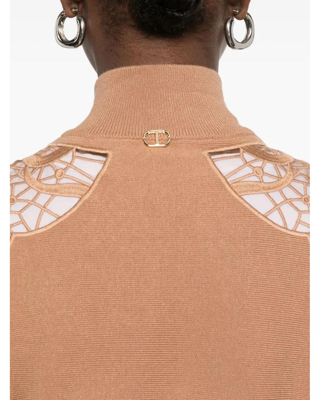 Twinset Natural Lace-Insert Zip-Up Jacket