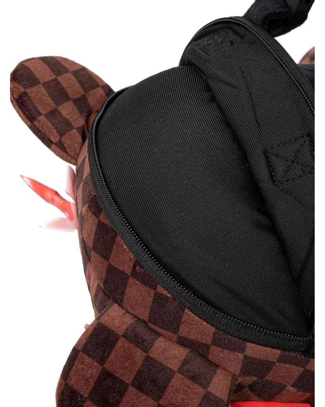 Sprayground Red Checked-Pattern Bear-Shape Backpack