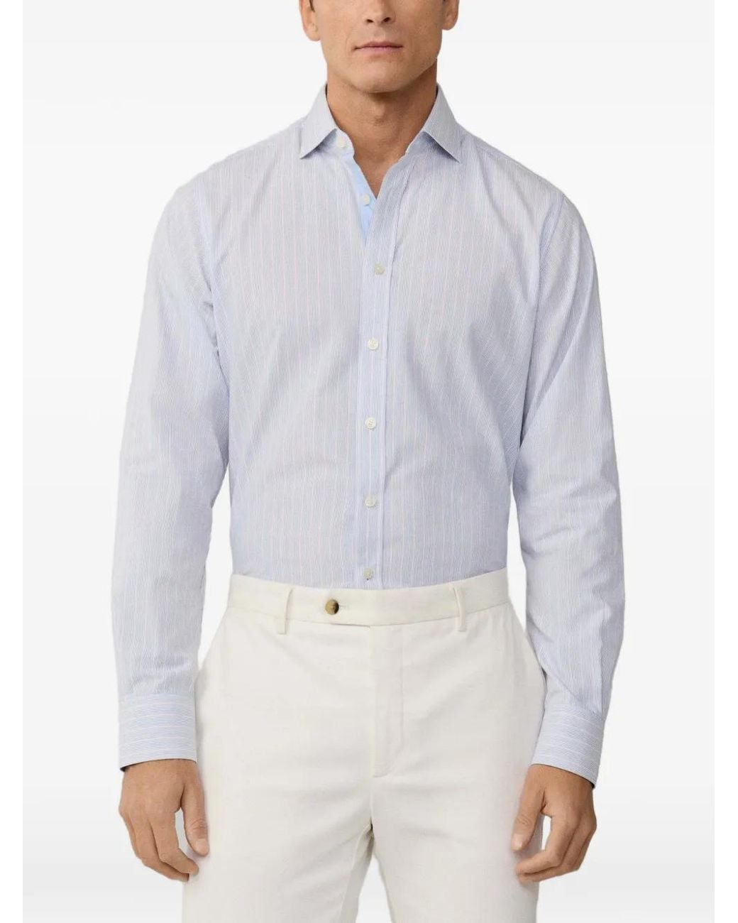 Hackett White Striped Kent-Collar Shirt for men