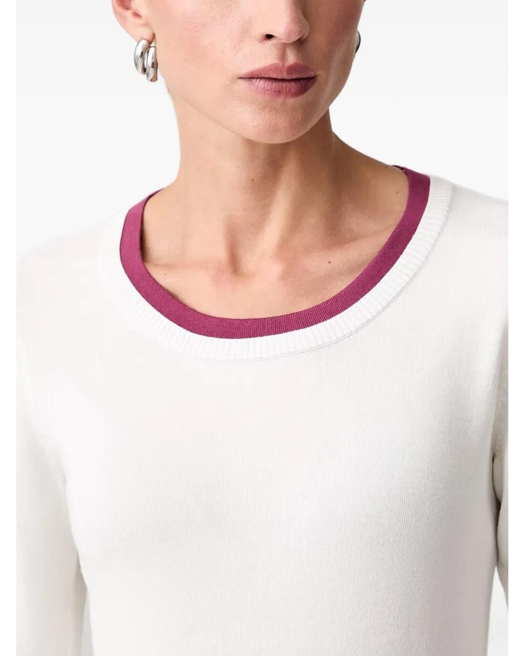 Liu Jo White Layered-Effect Ribbed-Trim Sweater