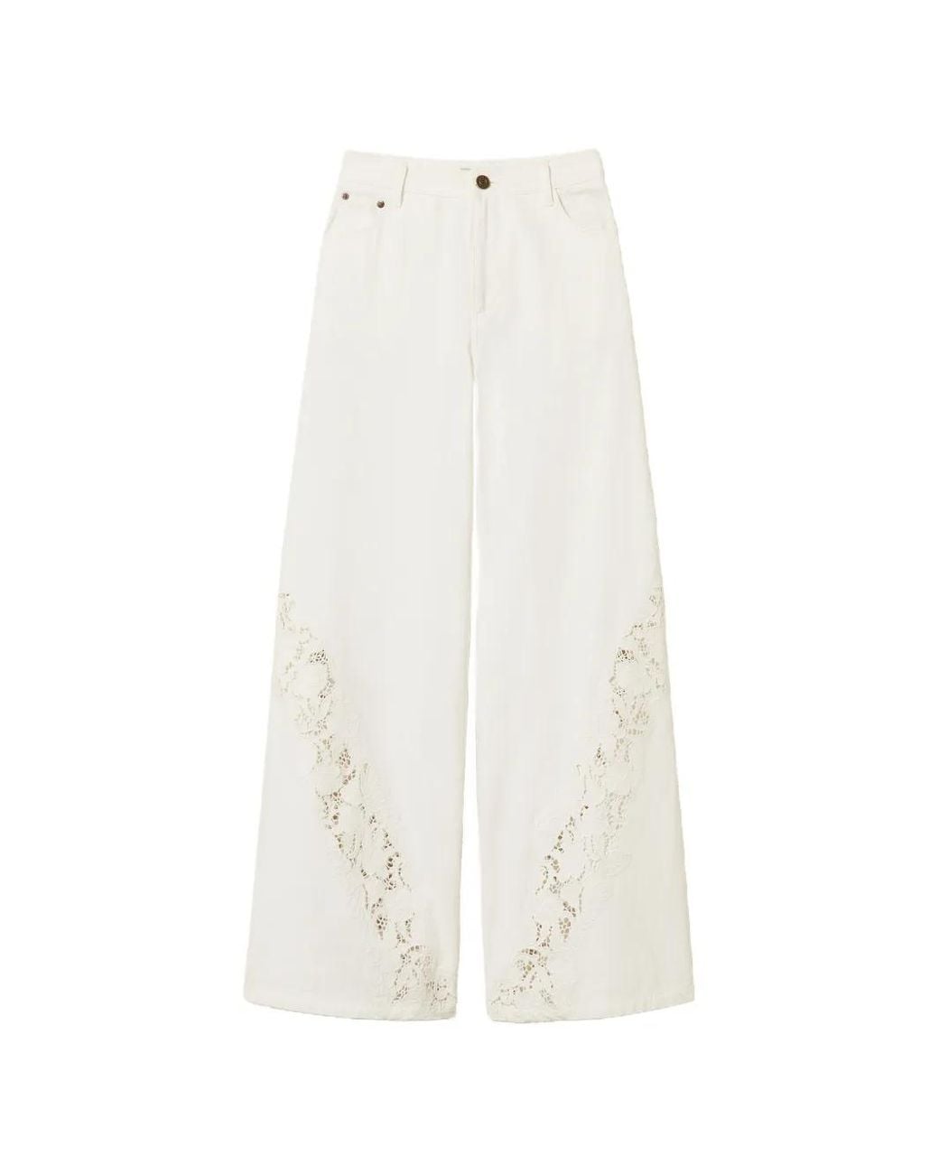 Twinset White Bull Denim Trousers With Embroidery