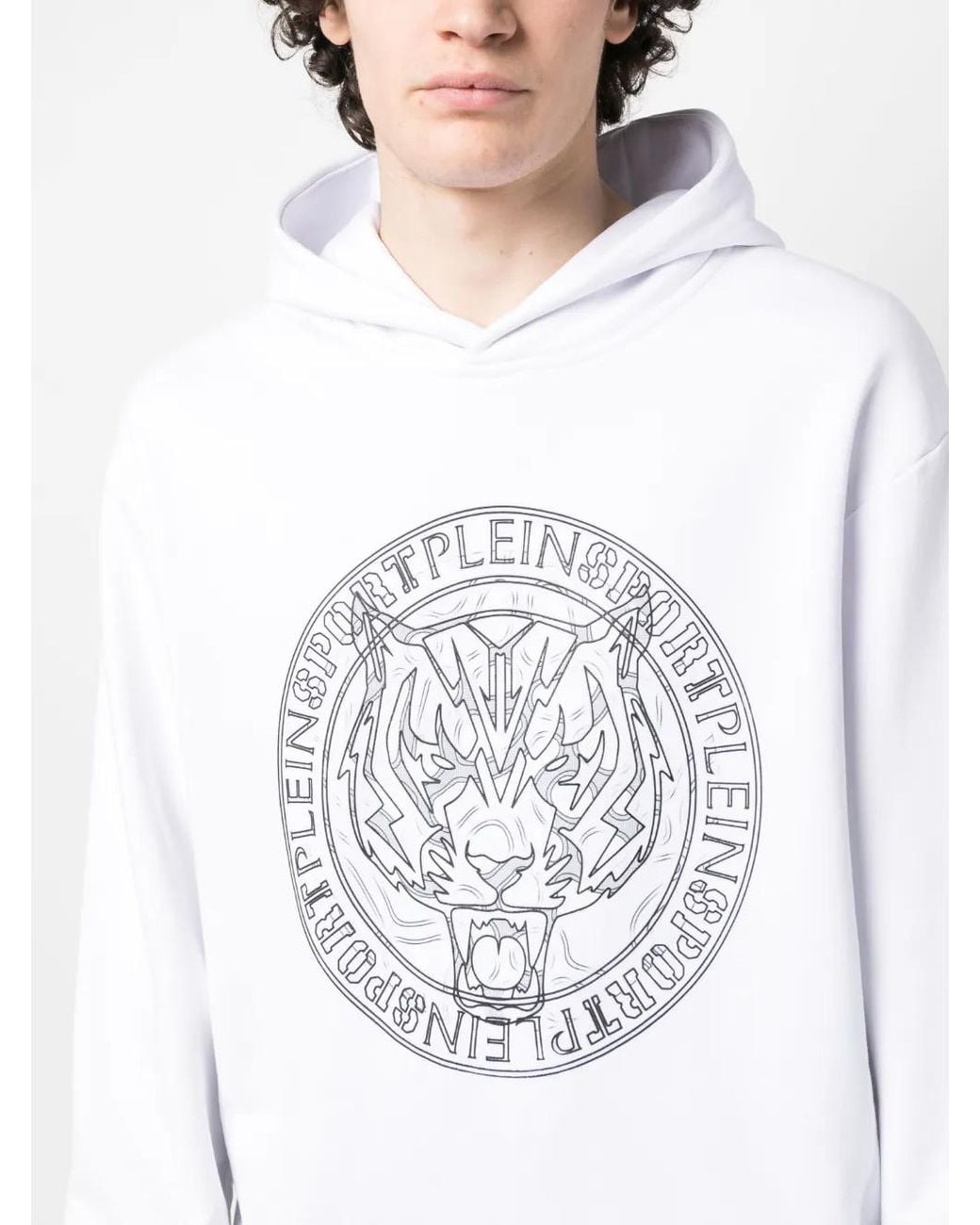 Philipp Plein White Logo Tiger-Print Hoodie for men