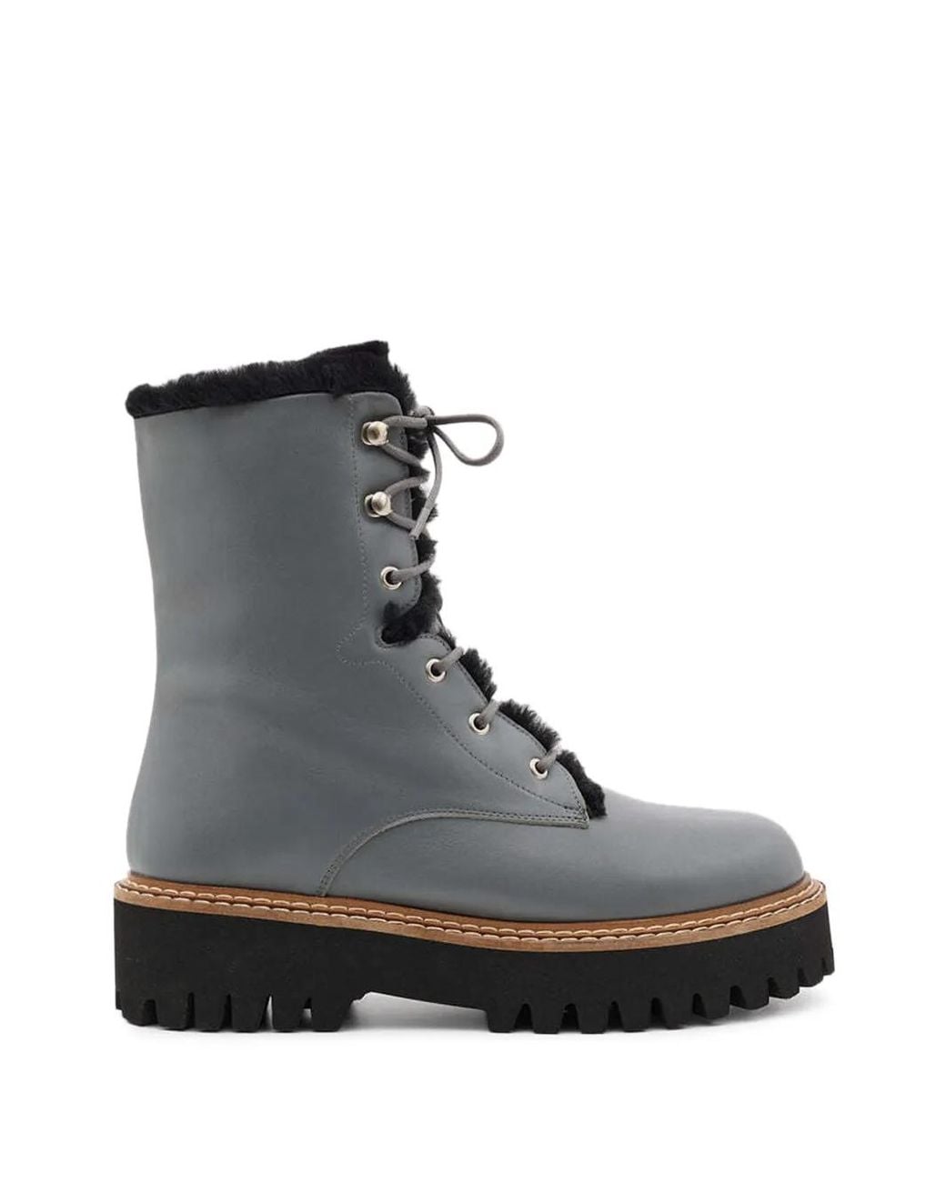 Yves Salomon Black Shearling-Trim Lace-Up Combat Boots