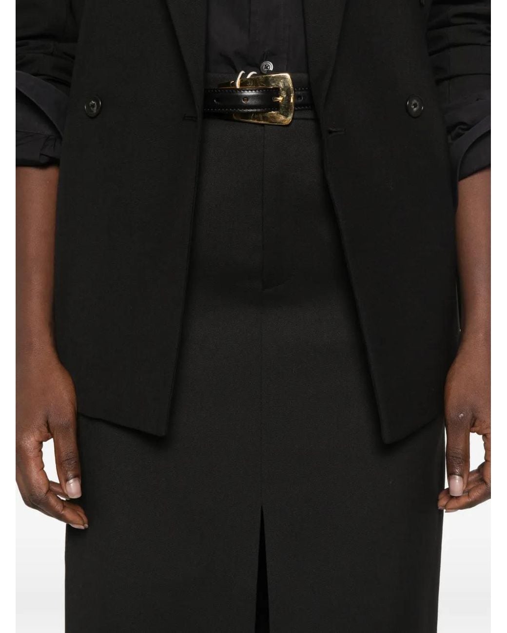 Frankie Shop Black Maybelle Front-Slit Midi Skirt