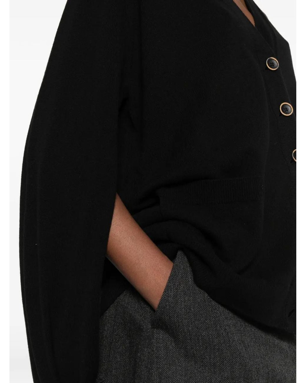 Uma Wang Black Cape-Style V-Neck Cardigan