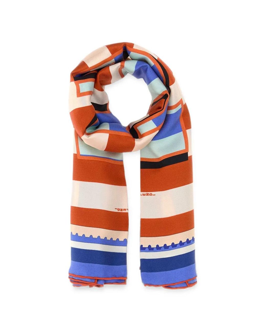 Fendi Blue Pequin-Print Silk Scarf