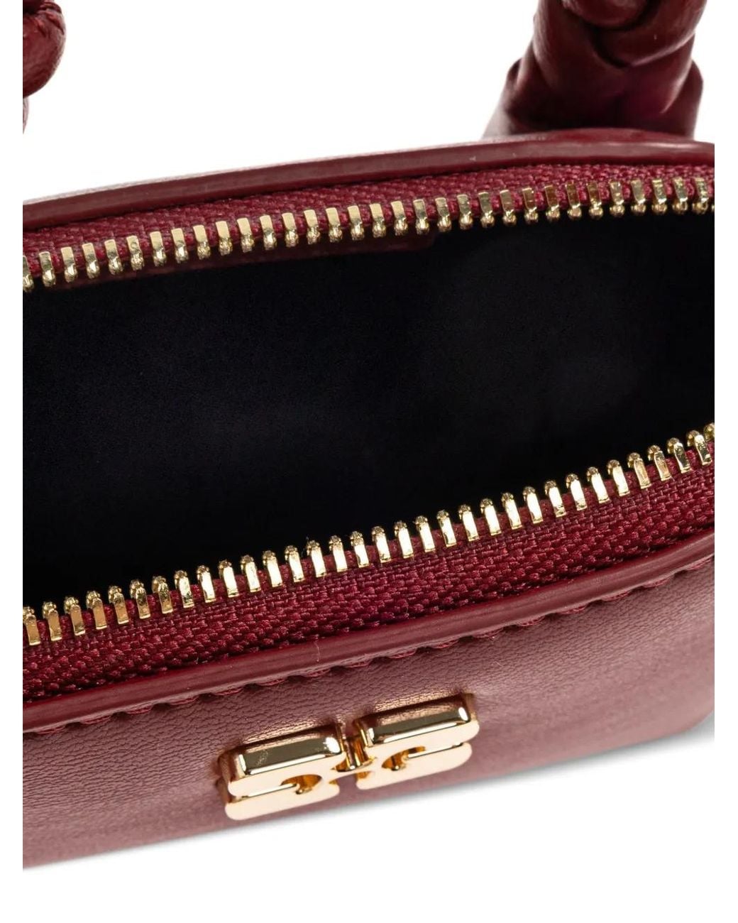 Ganni Red Braided-Handle Leather Tote Bag
