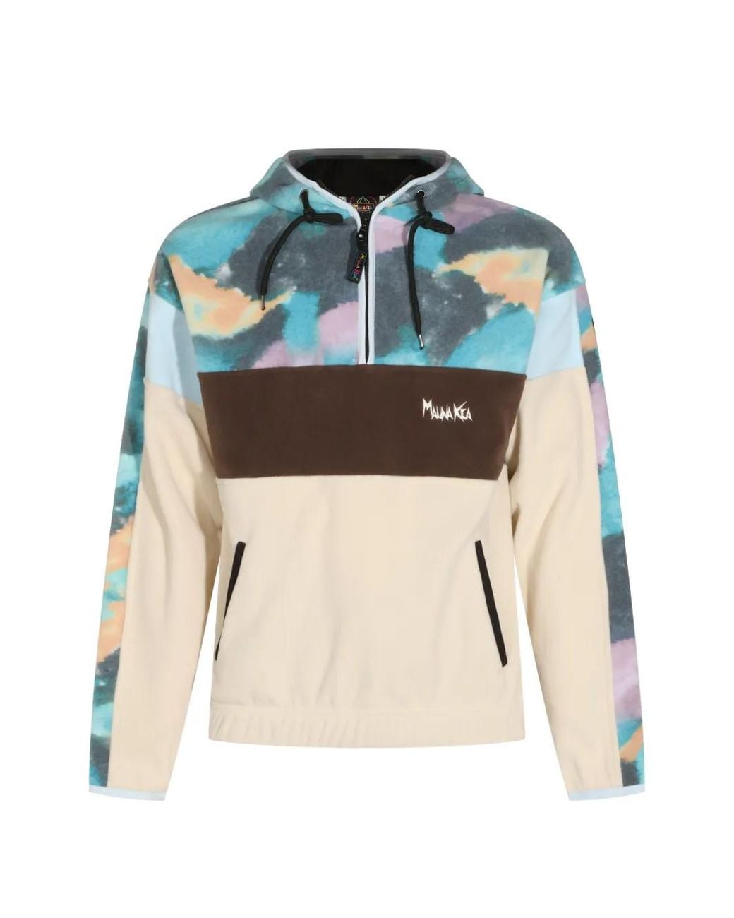 Mauna Kea Blue Colour-Block Fleece-Texture Hoodie for men