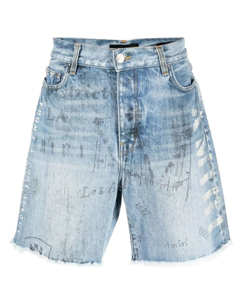 Amiri Blue Logo-Print Denim Shorts for men