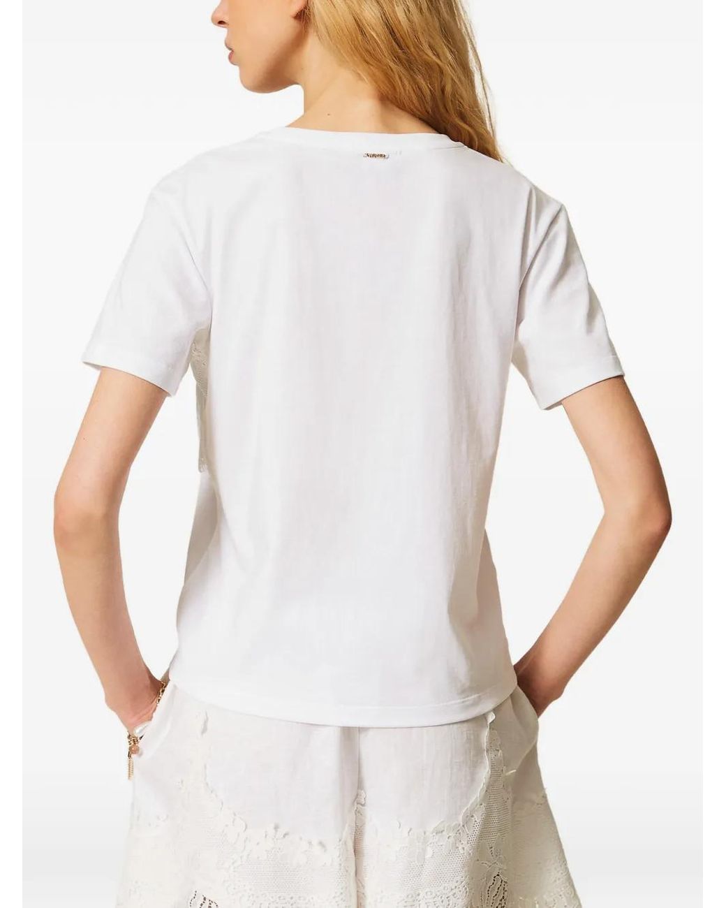 Twinset White Trompe L'Oeil T-Shirt With Lace