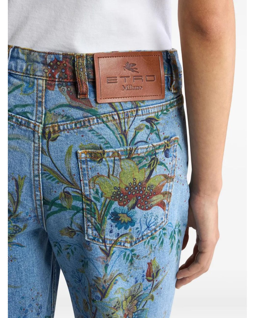 Etro Blue Jean Évasé À Fleurs
