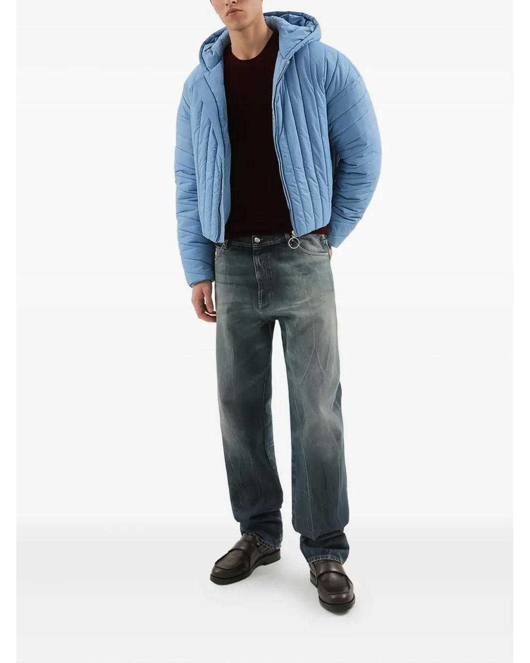 1989 STUDIO Blue Hooded Quilted Jacket for men