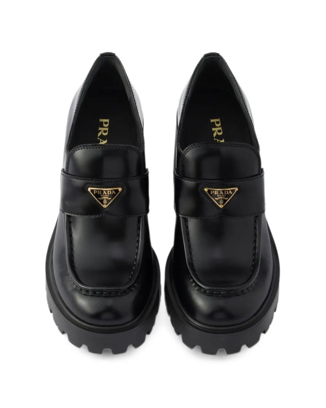 Prada Black Mocassins En Cuir À Effet Brossé