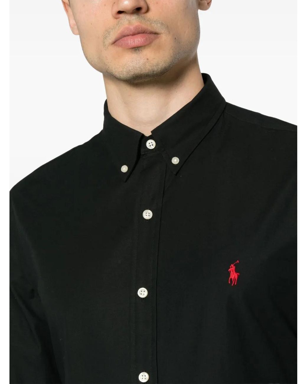 Polo Ralph Lauren Black Button-Down Collar Embroidered-Logo Shirt for men
