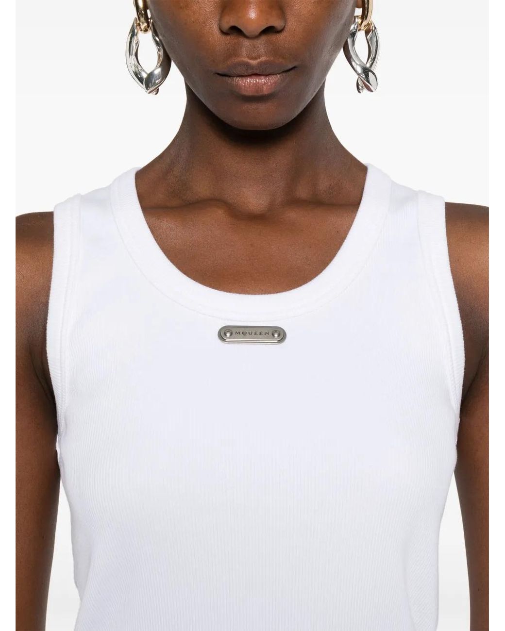 Alexander McQueen White Cotton Logo-Plaque Tank Top
