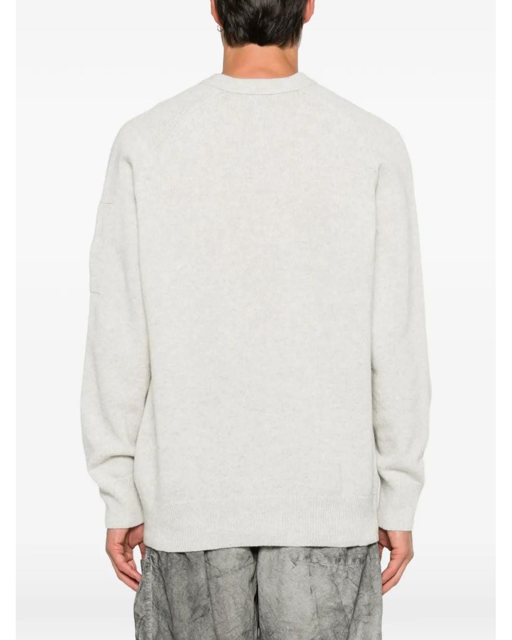 C P Company White Lambswool Lens Crewneck Sweater for men