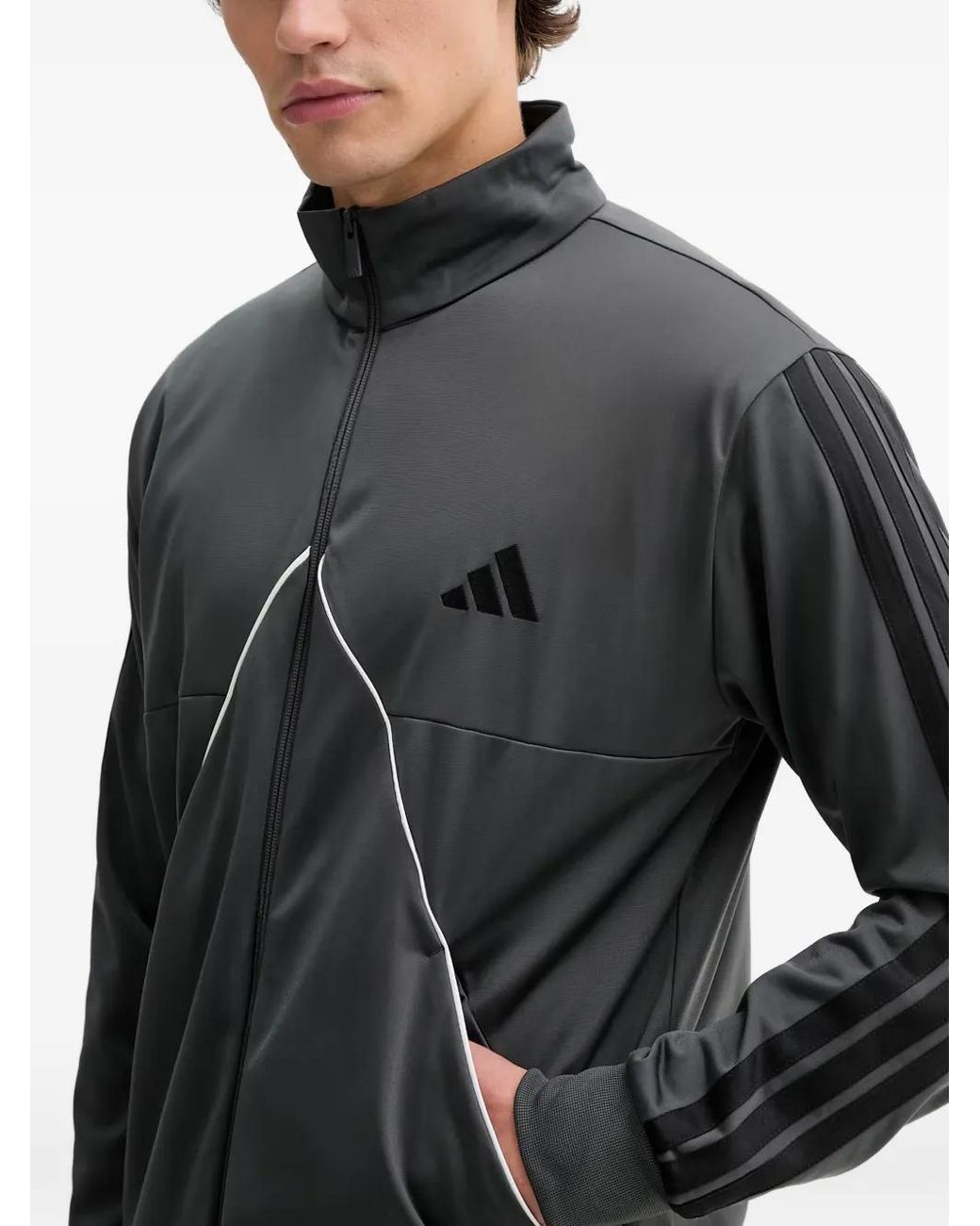 Adidas Gray Piped Zip-Up Jacket for men