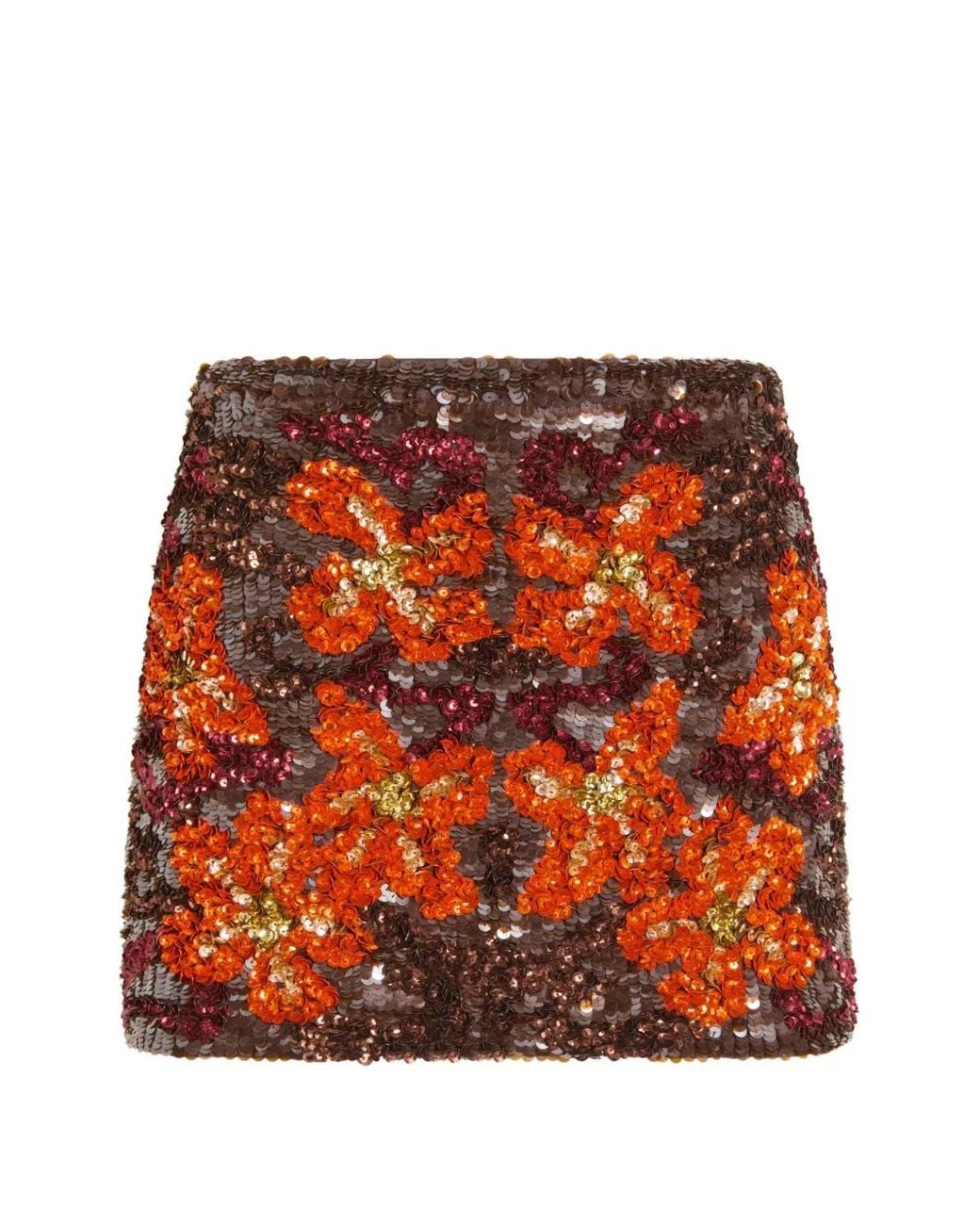 P.A.R.O.S.H. Orange Sequin-Embellished Floral Mini Skirt