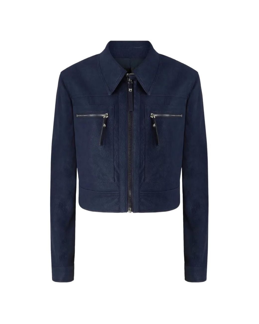 Pinko Blue Arzignano Cropped Nubuck Leather-Effect Jacket
