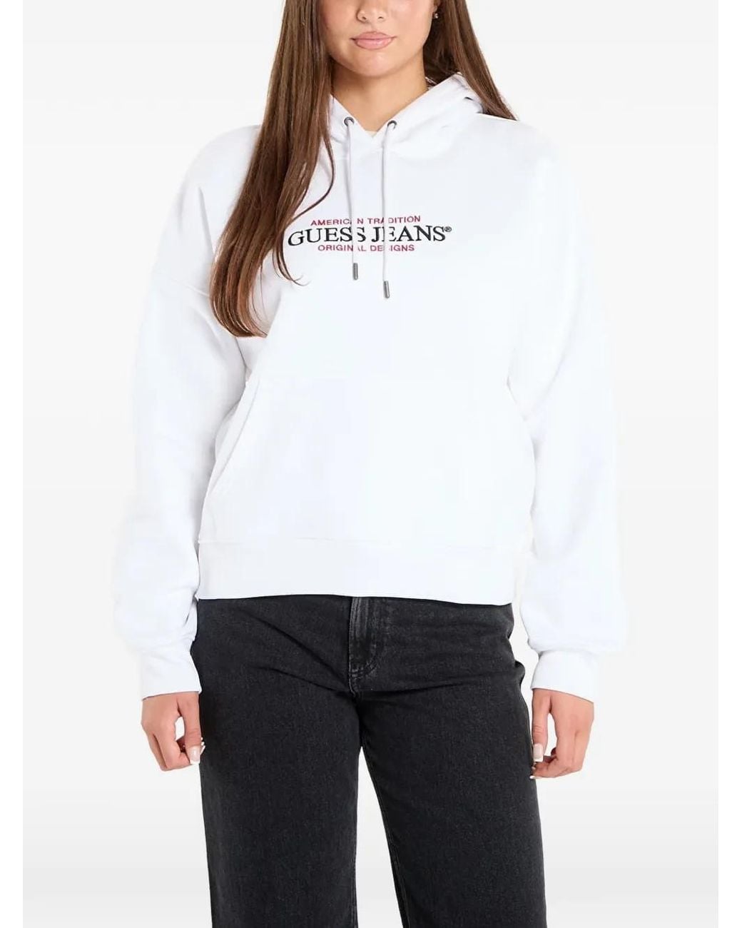 Guess White Logo-Print Hoodie