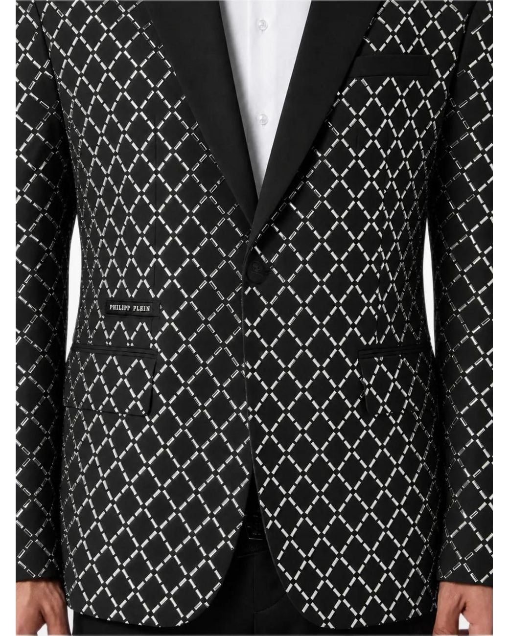Philipp Plein Black Blazer All-Over Strass Baguettes for men