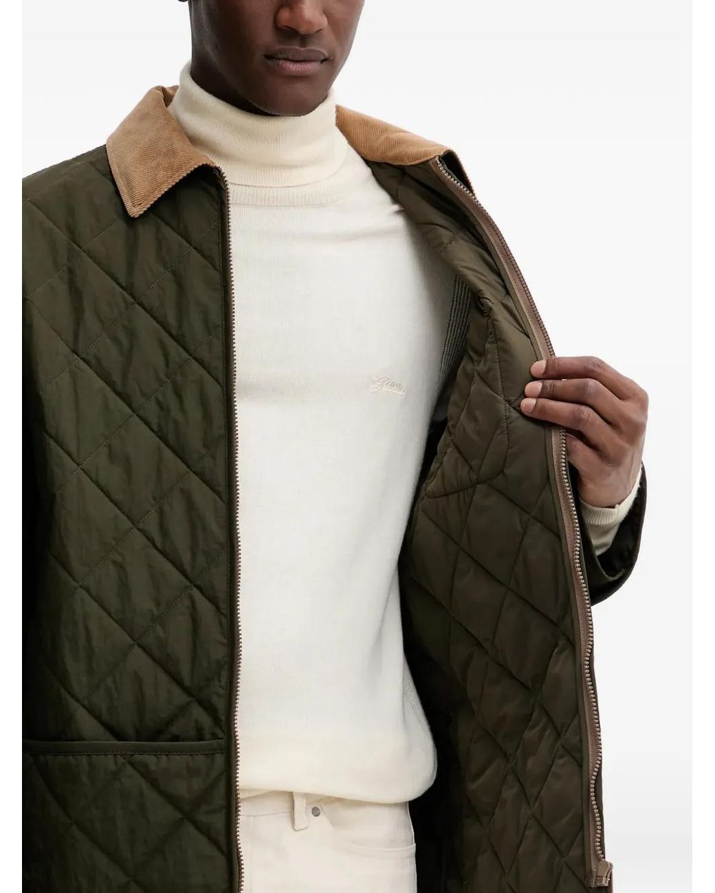 Bally Green Corduroy-Collar Quilted Jacket for men