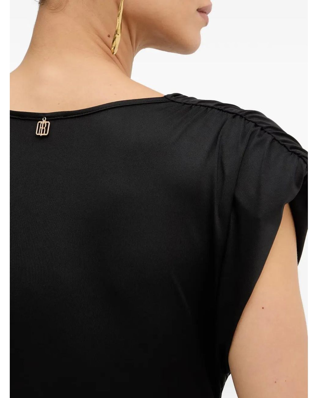 Fracomina Black Draped Cowl-Neck Mini Dress