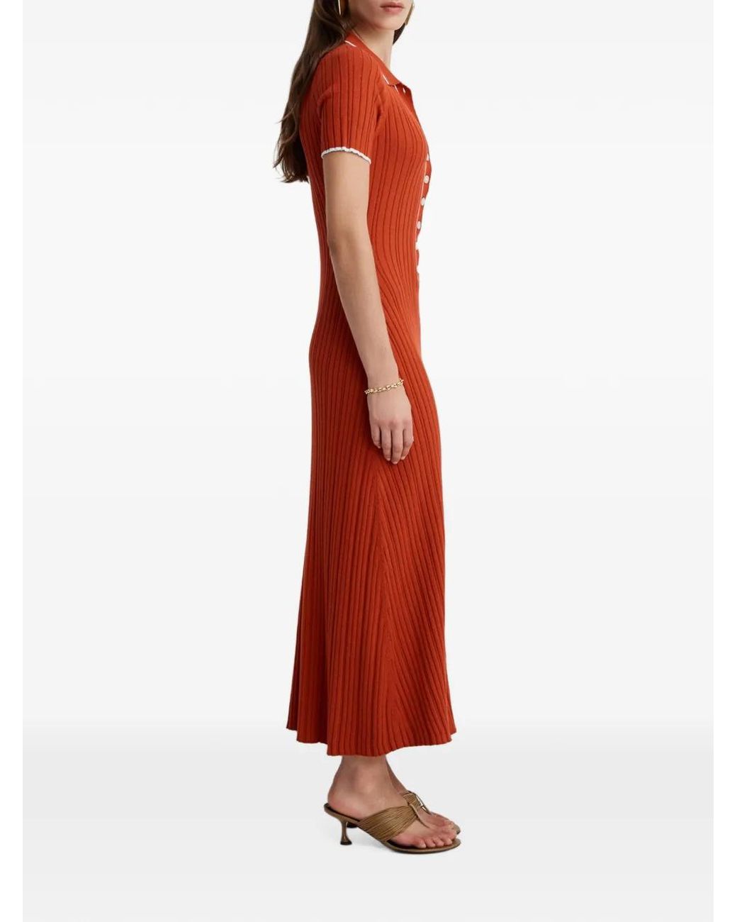 Anna Quan Red Penelope Ribbed-Knit Contrast-Trim Midi Dress