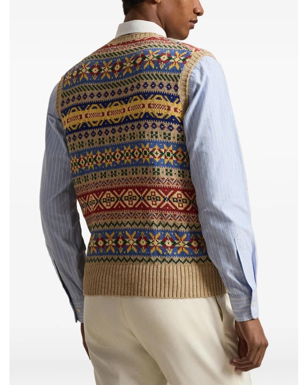 Polo Ralph Lauren Gray Fair Isle V-Neck Vest for men