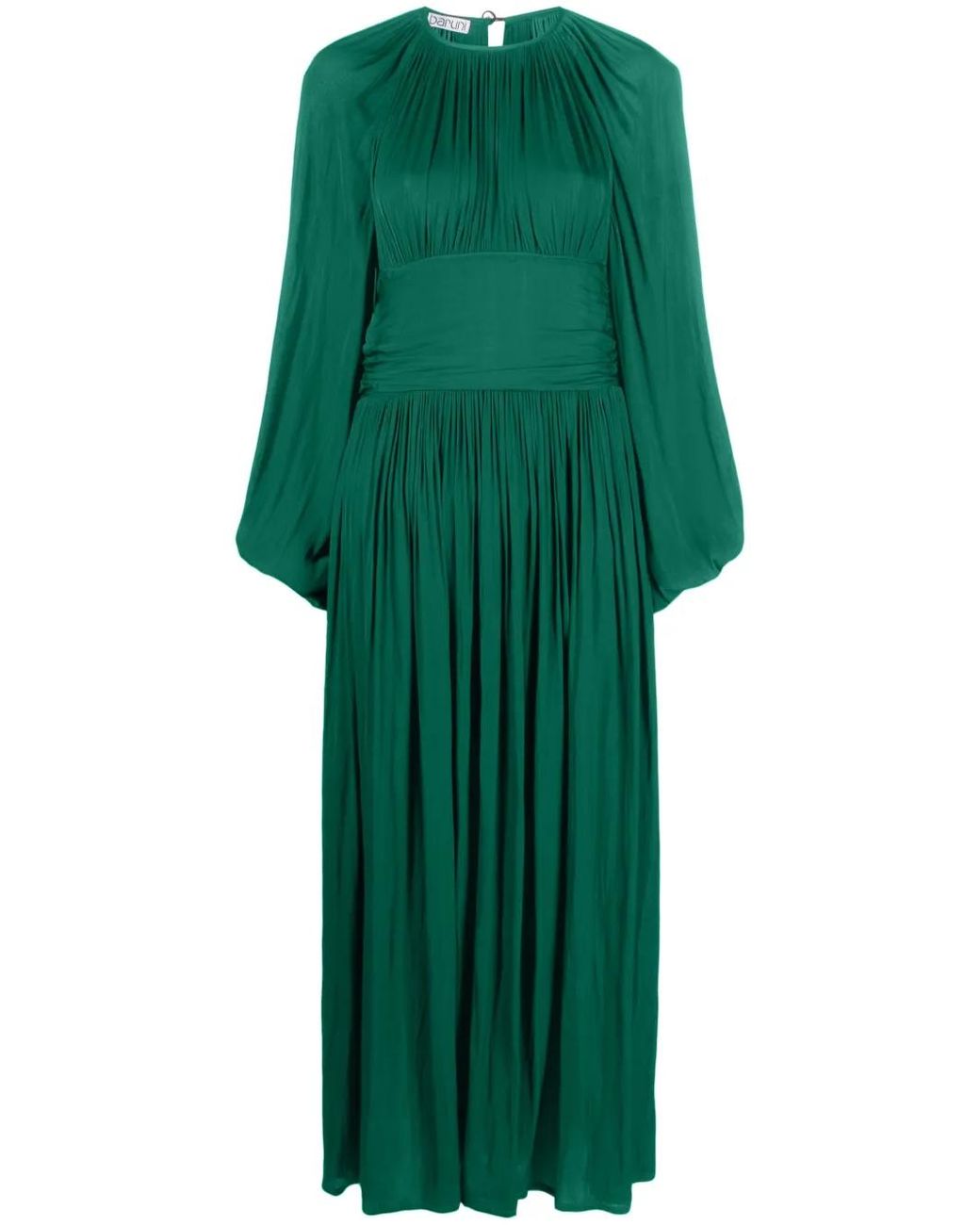 Baruni Green Poet-Sleeve Flared Maxi Dress