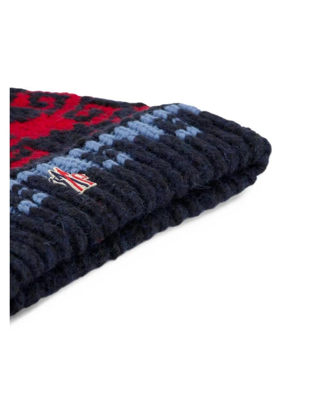 Moncler Red Intarsia-Knit Pompom Beanie Hat for men