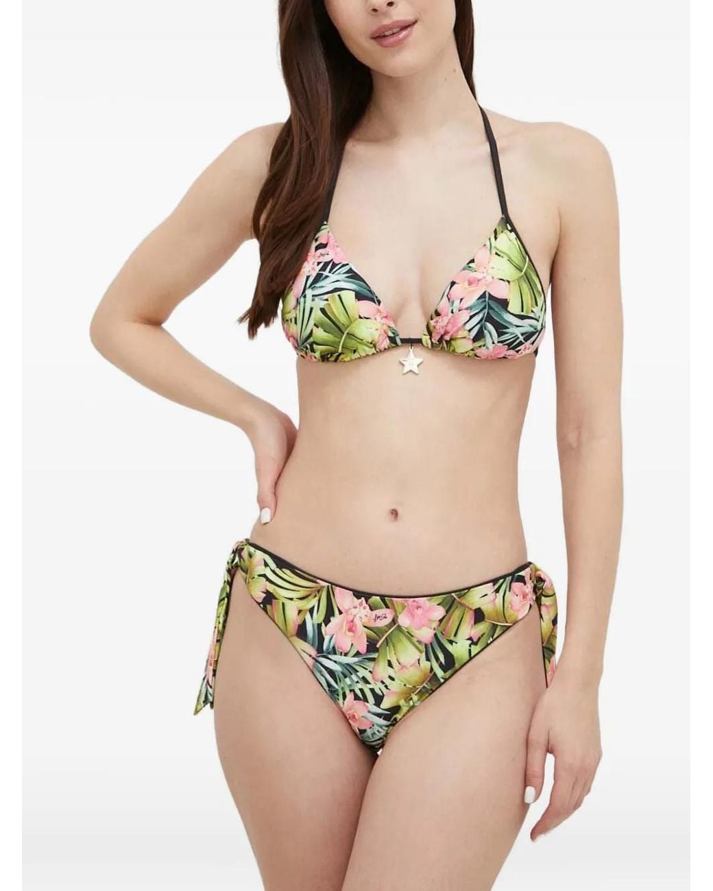 Liu Jo Black Floral-Print Side-Tie Reversible Bikini Bottoms