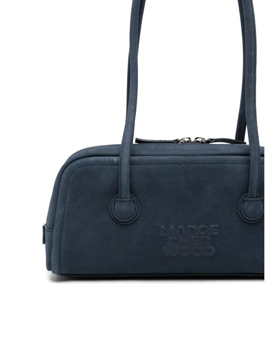 MARGE SHERWOOD Blue Embossed-Logo Nubuck-Leather Tote Bag