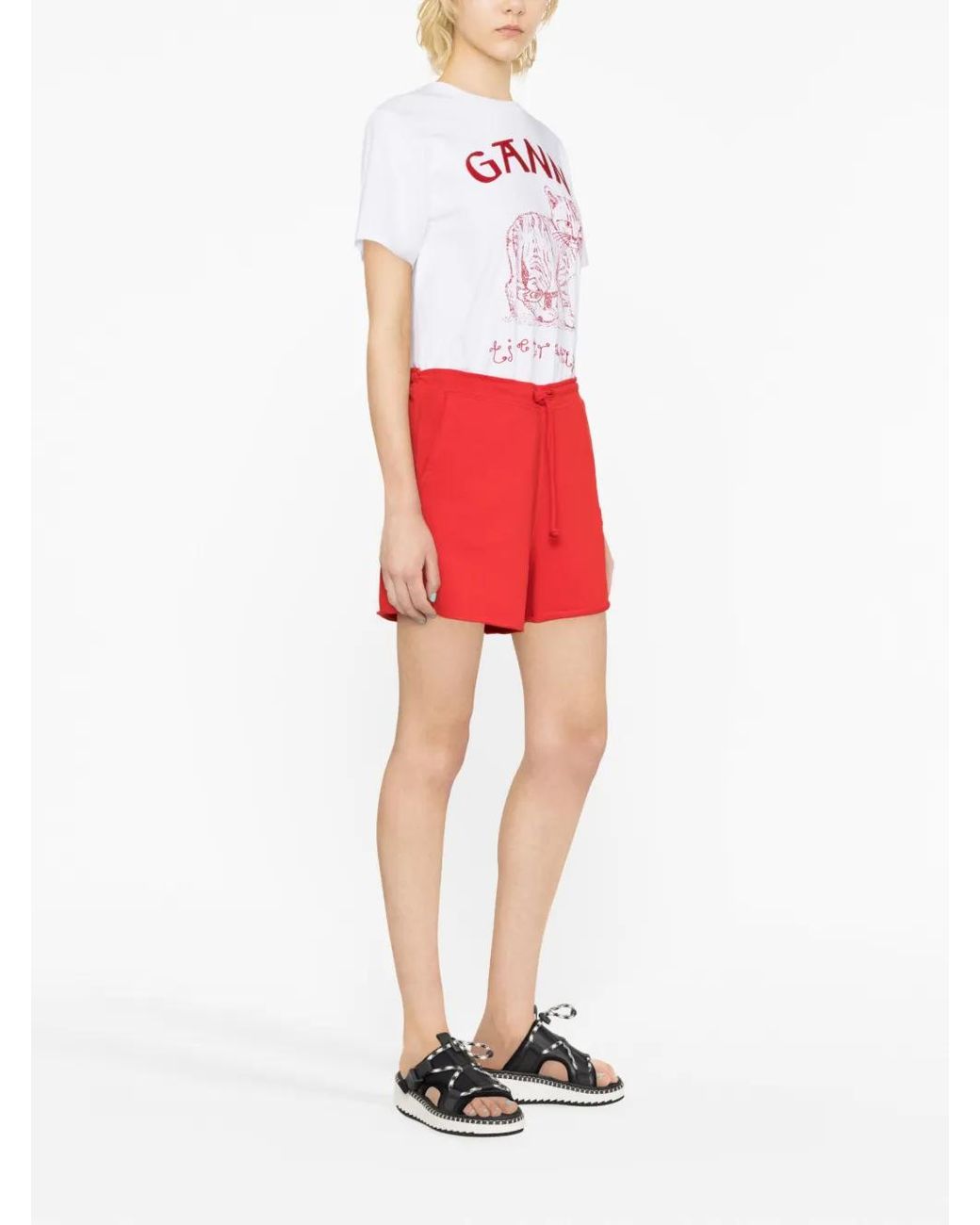 Ganni Logo-Embroidered Cotton Track Shorts