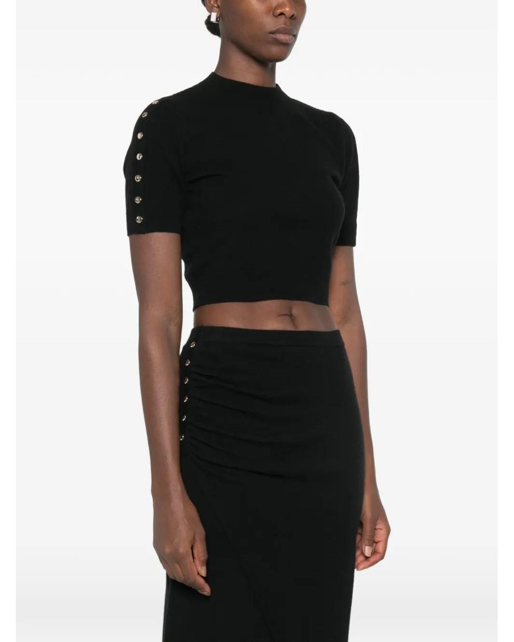 Sandro Black Button-Embellished Crop Top